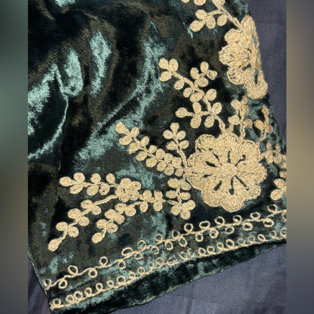 Soft Surroundings Top Women Green Large Velvet Embroidered India Whimsigoth Boho - Picture 5 of 6